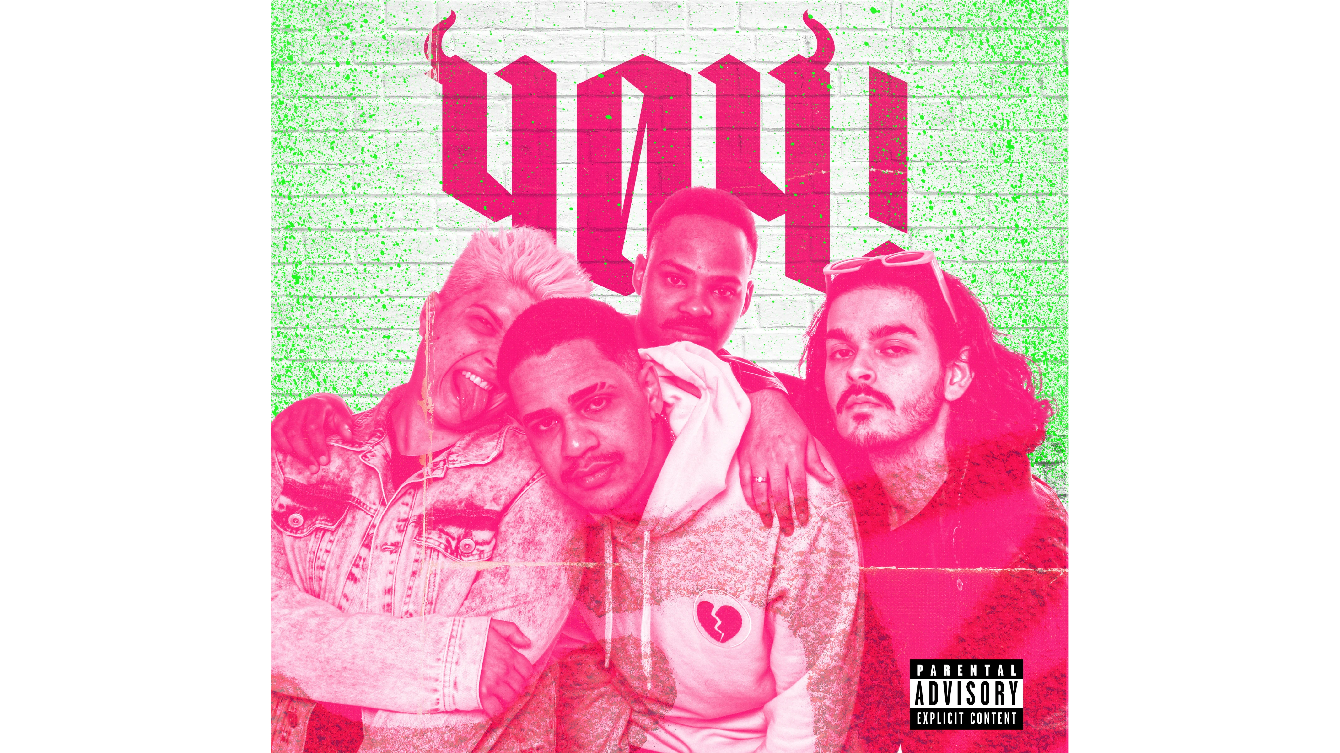 Capa do EP 'Porque eu sou 4zero4!' com o logo e foto da banda estilizado em grafite numa parede de tijolos