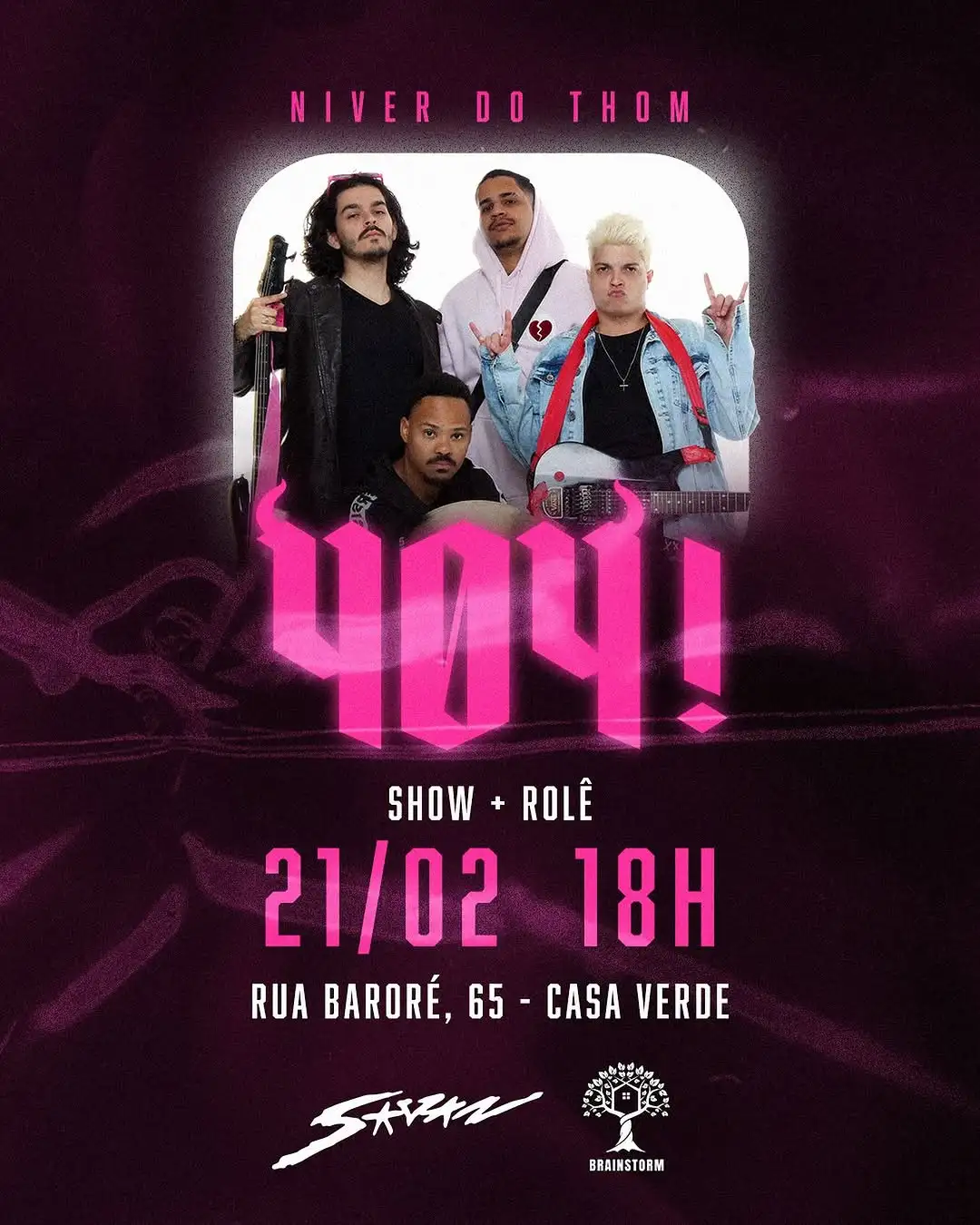 Cartão de convite para o show em comemoração ao aniversário do vocalista Thomas Lira, no Bar Brainstorm